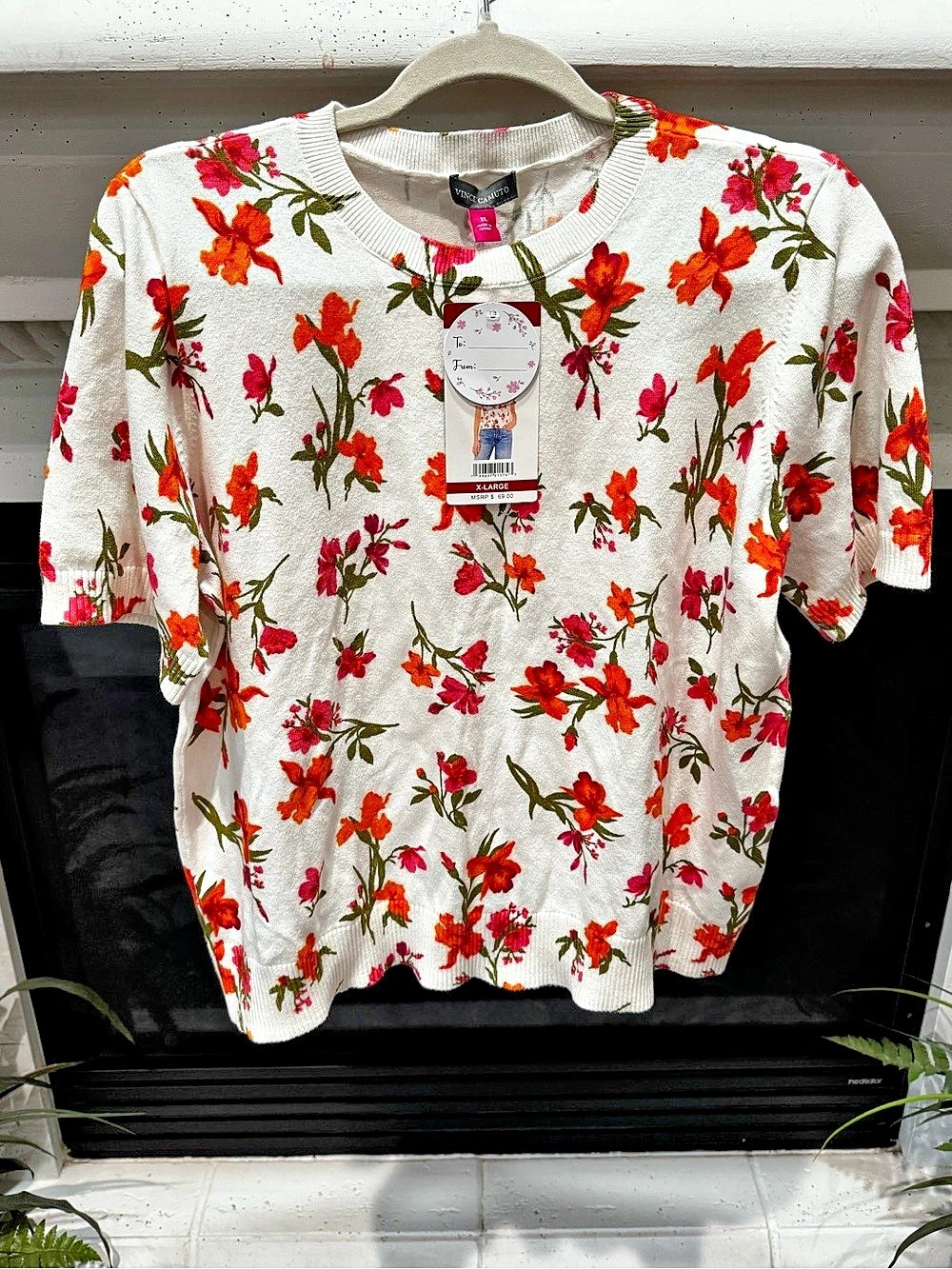 🆕 Vince Camuto Short Sleeve Floral Sweater XL